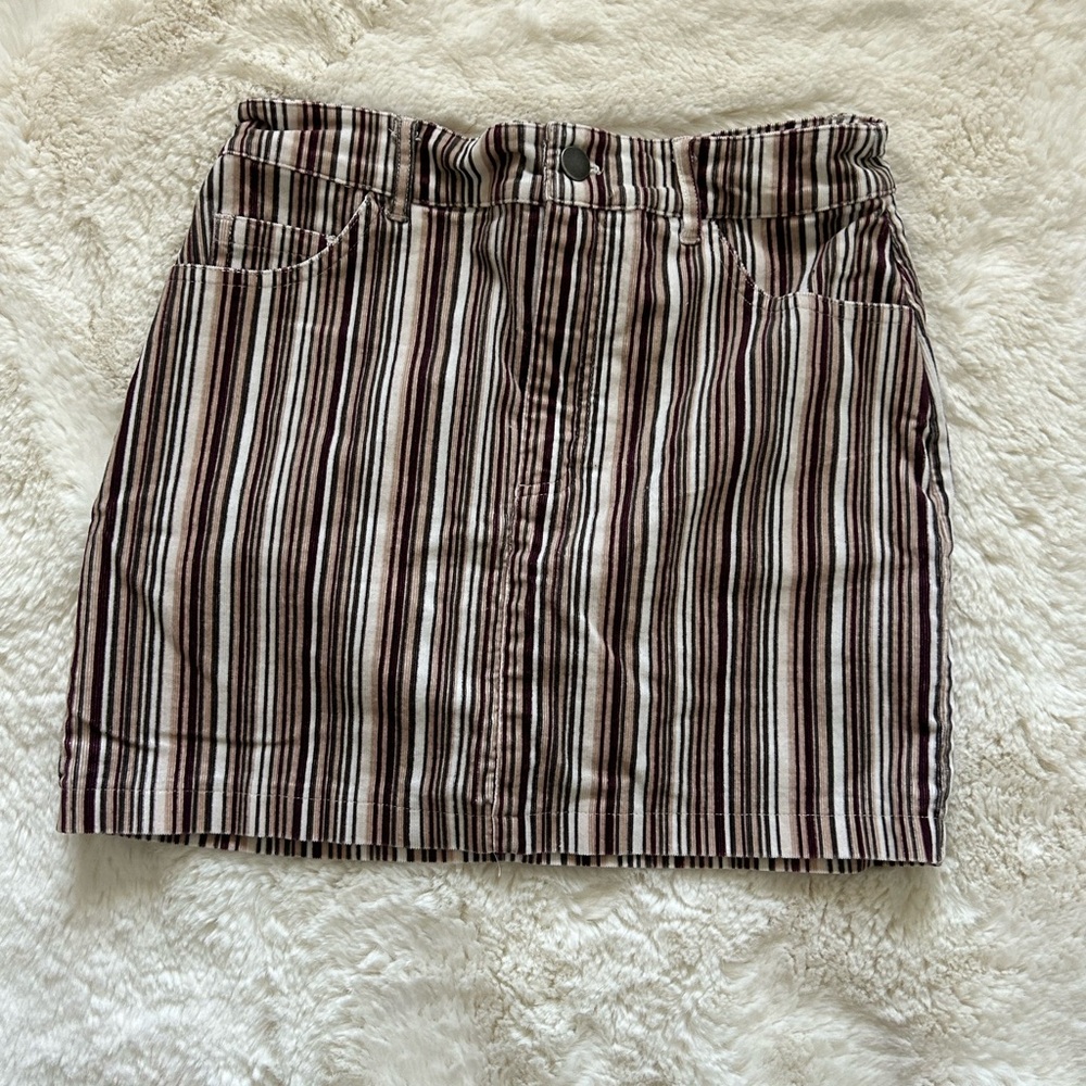 Forever 21 Striped Brown and White Women's Midi-Skirt